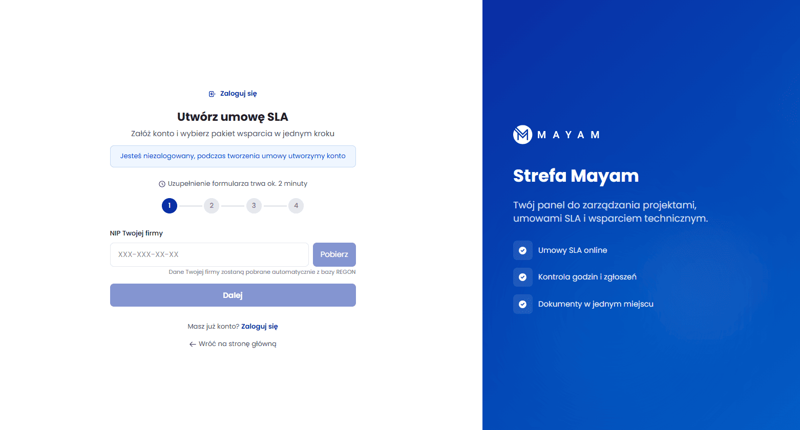 Rejestracja i wybór pakietu