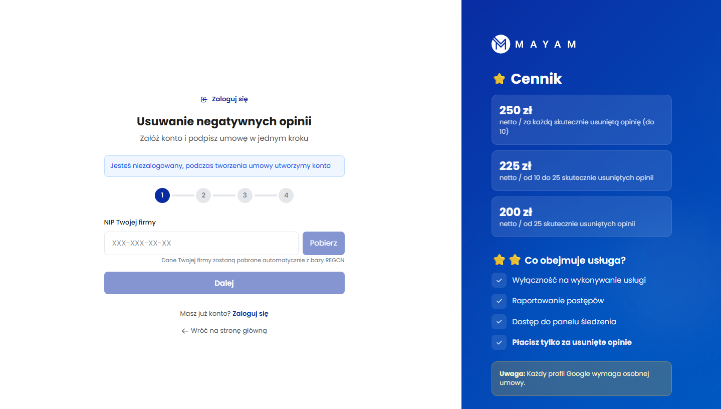 Rejestracja i podpisanie umowy